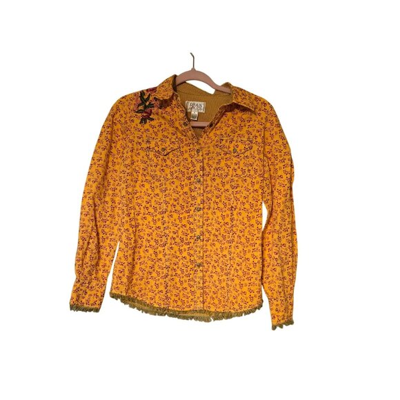 Ryan Michael Women's S Yellow Pearl Snap Costal Girl Western Embroidered Fringe - Picture 2 of 10